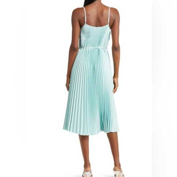SAM EDELMAN SLEEVELESS SATIN PLEATED MIDI DRESS SIZE XL COLOR MINT NWT - Picture 7 of 14